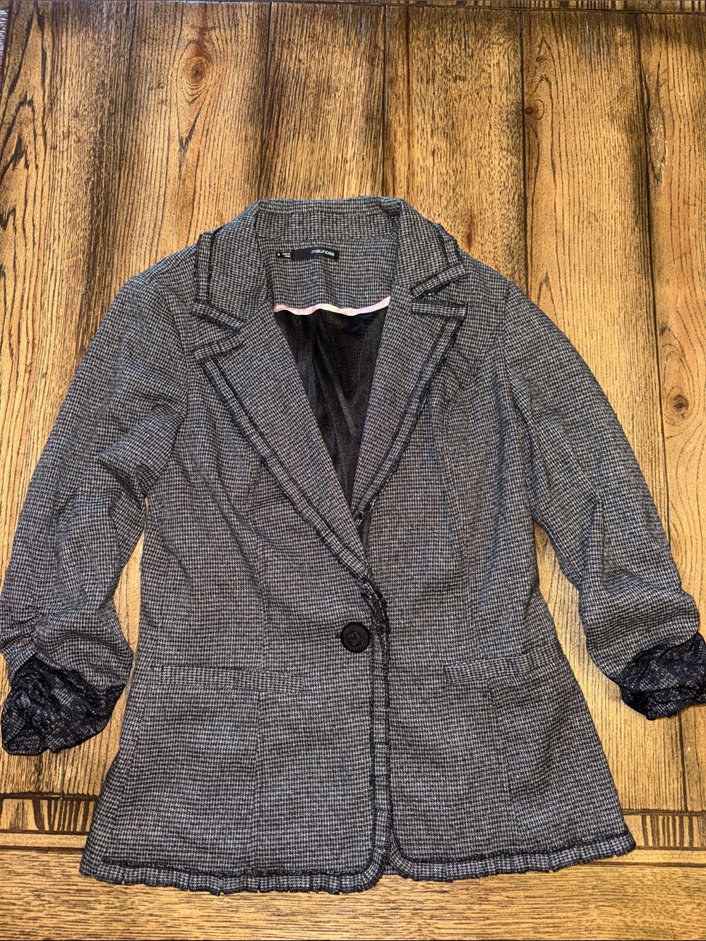 Maurices Black and Gray Houndstooth Blazer Jacket